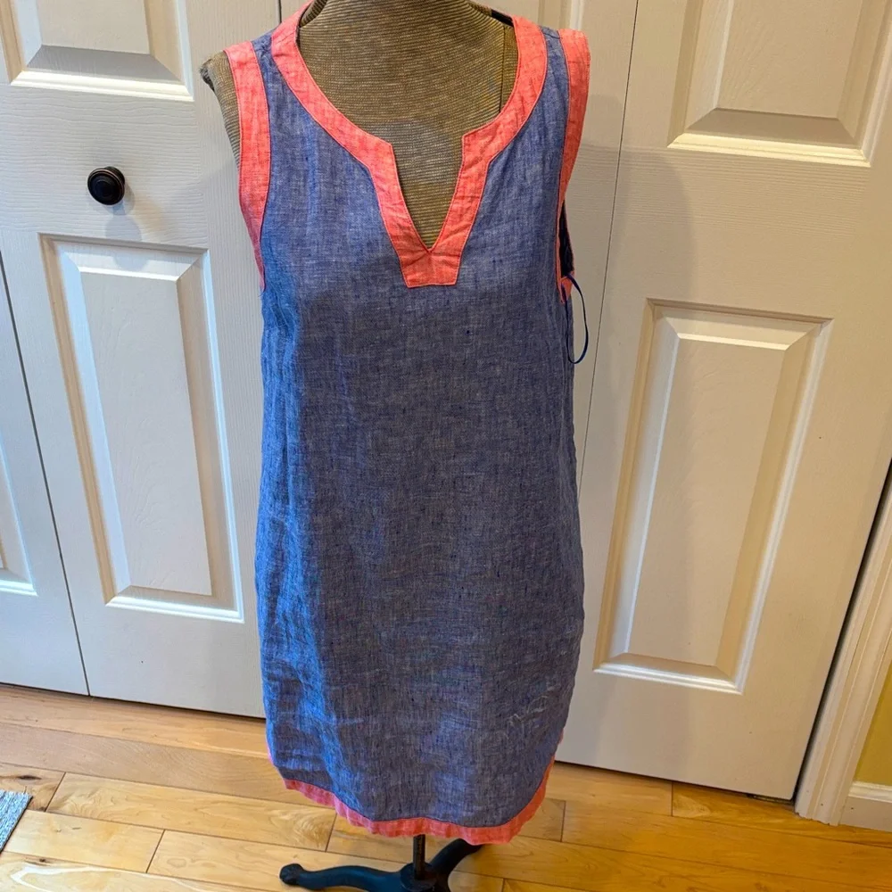 Sigrid Olsen Blue and Pink Linen Sleeveless Shift Dress - Picture 2 of 8